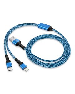 multiple charger cable 2 in 1 iphone and android usb charging cable, 4ft nylon braided multi charging cable with type-c/lightning port compatible with iphone 14 pro max/14/13/12, ipad, samsung, google