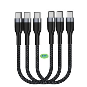 USB C to USB C Cable 1FT 3Pack, 12 inch Short PD 60W Type C Fast Charge Cord Compatible with Samsung Galaxy S21/S21+/S20+ Ultra Note 20, Pixel 4/3 XL, MacBook Air iPad Pro 2020