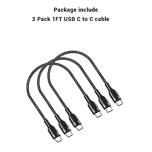 USB C to USB C Cable 1FT 3Pack, 12 inch Short PD 60W Type C Fast Charge Cord Compatible with Samsung Galaxy S21/S21+/S20+ Ultra Note 20, Pixel 4/3 XL, MacBook Air iPad Pro 2020