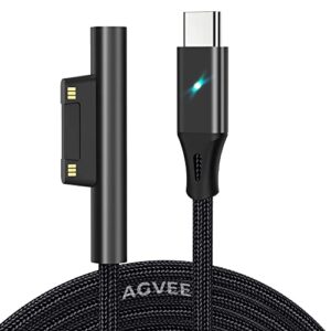 agvee 6.6ft usb-c to surface connect charging cable cord with led indicator for microsoft surface pro 7/6/5/4/3, go 3/2/1 surface laptop 4/3/2/1, black