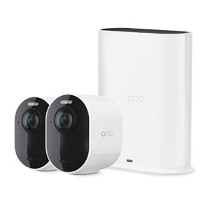 arlo ultra 2 spotlight camera – 2 camera security system – wireless, 4k video & hdr, color night vision, 2 way audio, wire-free, 180º view, white – vms5240-200nas