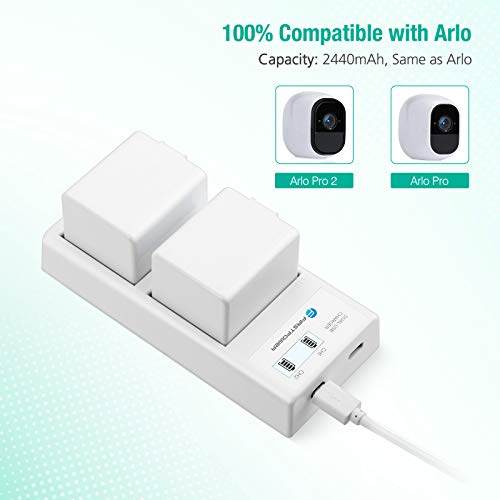 FirstPower Replace Arlo Pro Arlo Pro 2 Upgraded Rechargeable Battery VMA4400 2-Pack & Dual Quick LCD Charger for Arlo Pro, Arlo Pro 2, Arlo Go, Arlo Security Light Batteries