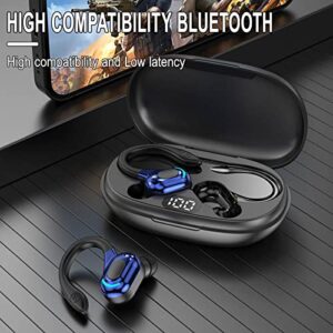 pstuiky Bluetooth 5.2 Earphones with Microphones Music Sport Ear Hook Led Display Wireless Headphones HiFi Stereo Earbuds Waterproof Headsets 2023 (Blue)