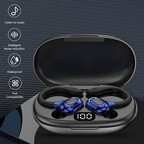 pstuiky Bluetooth 5.2 Earphones with Microphones Music Sport Ear Hook Led Display Wireless Headphones HiFi Stereo Earbuds Waterproof Headsets 2023 (Blue)