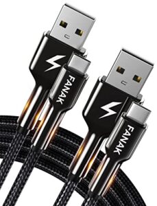 [2-pack 6.6ft] usb c cable, 3.1a qc3.0 fast charging, fanak new durable metal type c charger cable, nylon braided usb a to usb c cord for samsung galaxy s21 s20 s10 s9 s8 note 20 10 a51 lg v50 etc