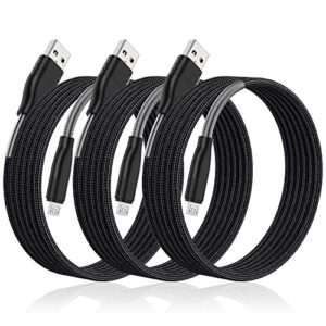 micro usb cable (3-pack 6ft), android phone charger nylon braided tough 6 feet cord, usb to micro usb 6 foot wire for samsung galaxy s7 s6 s5, note 5 -dark