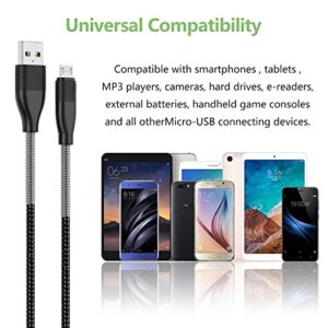 Micro USB Cable (3-Pack 6Ft), Android Phone Charger Nylon Braided Tough 6 Feet Cord, USB to Micro USB 6 Foot Wire for Samsung Galaxy S7 S6 S5, Note 5 -Dark