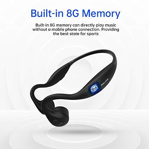 Ralyin Bone Conduction Headphones, MP3 Player Bluetooth Headphones, Built in 8G Memory/Mic, Sport Earphones Sweatproof for Working Running Driving (Black)