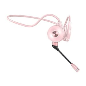 bone conduction headphones wireless bluetooth headset, open ear stereo music sweat resistant answer phone call, for game, office, home,pink