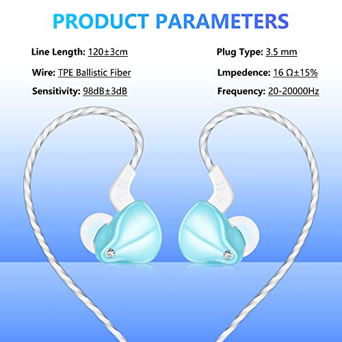 3.5mm HiFi Audio Earphone Deep Bass Stereo Sound Wired Earbuds Noise Isolation Headphones in-Ear Headset with Mic Volume Control Music Sports Earphones for iPhone Samsung Glass Blue