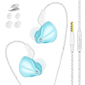 3.5mm hifi audio earphone deep bass stereo sound wired earbuds noise isolation headphones in-ear headset with mic volume control music sports earphones for iphone samsung glass blue