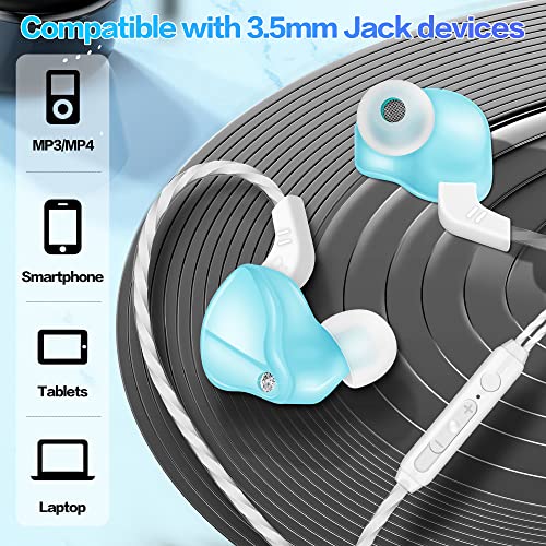 3.5mm HiFi Audio Earphone Deep Bass Stereo Sound Wired Earbuds Noise Isolation Headphones in-Ear Headset with Mic Volume Control Music Sports Earphones for iPhone Samsung Glass Blue