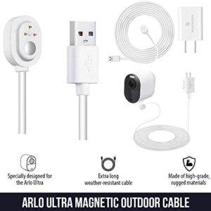 16ft/4.8m Weatherproof Outdoor Charging Cable with Quick Charge Adapter Compatible with Arlo Ultra/Ultra 2/Pro 3/Pro 4 (2 Pack, White) (NOT Compatible with Arlo Essential Spotlight)