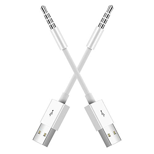 iPod Shuffle USB Charger - iPod Shuffle Charging [2-Pack] Charge SYNC Date Cable, Work with Apple iPod Shuffle 3rd, 4th, 5th, 6th Generation (White)