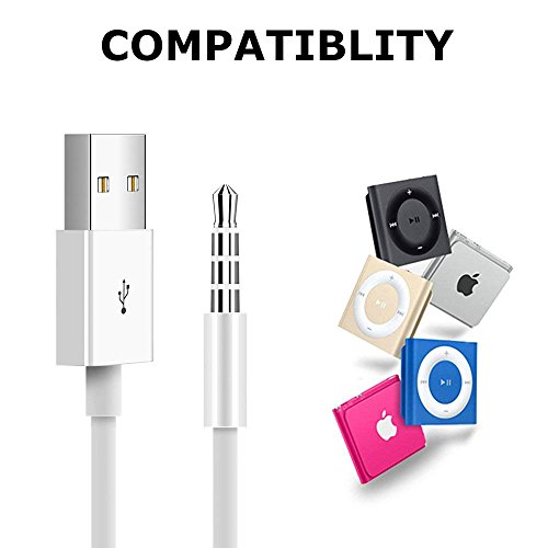 iPod Shuffle USB Charger - iPod Shuffle Charging [2-Pack] Charge SYNC Date Cable, Work with Apple iPod Shuffle 3rd, 4th, 5th, 6th Generation (White)