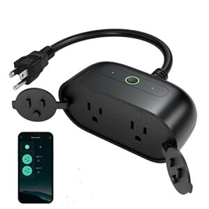 ghome smart outdoor plug, wi-fi smart outlet compatible with alexa and google assistant, remote control timer schedule ipx4 weatherproof light plug, no hub required, black