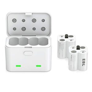 EBL Rechargeable Batteries Compatible with Arlo, CR123A Camera Batteries 2 Packs (3000mAh) and Battery Charger Work with Arlo Wireless Security Cameras(VMK 3200/VMC3030/VMS3330/3430/3530/) Upgraded