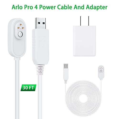 ALERTCAM 2Pack 30FT Magnetic Charging Cable with Power Adapter for Arlo Pro4 and Ultra 2,Continuous Outdoor Power Supply for Your Arlo Security Camera (White,2Pack)