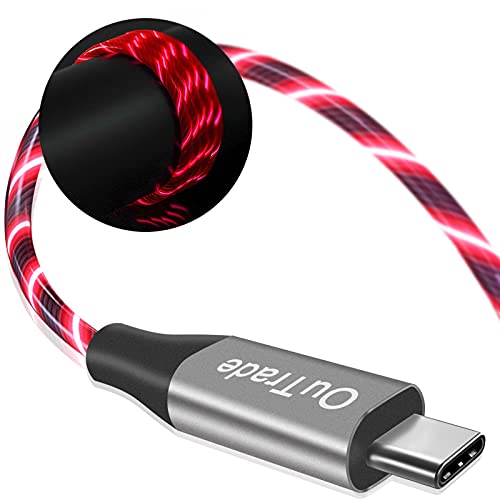OuTrade USB Type C Cable, 3A LED Light Up Fast Charge Cord Compatible with Samsung Galaxy S20/S10/S9/S8, LG V40, USB-C to USB-A Fast Charging C Cables (Red, 3 ft)