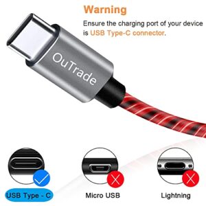 OuTrade USB Type C Cable, 3A LED Light Up Fast Charge Cord Compatible with Samsung Galaxy S20/S10/S9/S8, LG V40, USB-C to USB-A Fast Charging C Cables (Red, 3 ft)