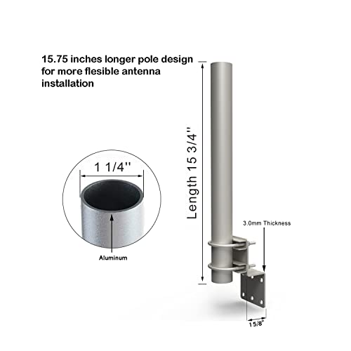 Technical Pole Mount Accessory for Outside Antenna(Signal Booster Antenna, Yagi Antenna, Antenna Expansion kit), Stronger Structure with Double U-Bolts (1 1/4" Diameter, 15 3/4" Length)