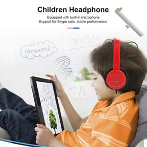 Demeras Kids Headphones Foldable Wired Headset Children Headphone with Microphone Boys Girls On Ear Headset for Online Learning (red)