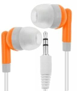 lowcostearbuds bulk pack of 25 orange/white earbuds/headphones – individually wrapped