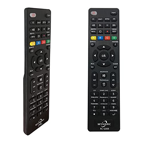 MYHGRC Universal Remote Control for Insignia/Sanyo/Sharp/Samsung/Sony/Hisense/Panasonic/Philips/Toshiba/LG Smart TVs and More Brands, Simple Settings Required