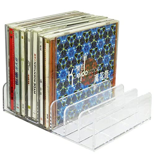 Clear Acrylic CD DVD Holder CD Storage Box CD Display Rack CD Stand - Holds up to 14 Standard CD Cases for Media Shelf Storage and Organization