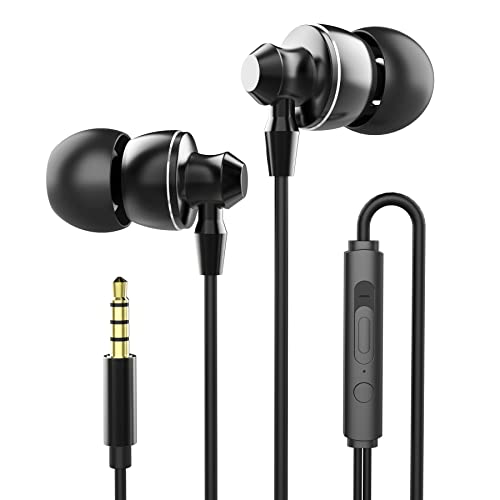 Dixvuk Wired Earbuds with Microphone, Noise Isolating in-Ear Headphones, Metal Earphone Fits 3.5mm Interface for iPad,Mp3/Mp4, Apple iPhone, Android Smartphones (Black)