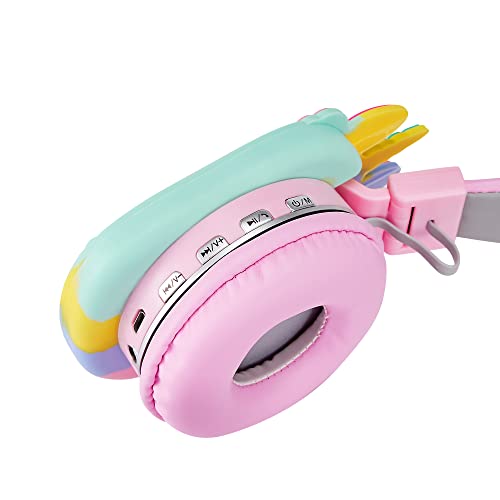 Wireless Bluetooth Noise Cancelling Over-Ear Headphone Silicone Fidget Pop Built-in Mic On-Ear Stereo Headset for Smartphone Tablet Computer (Pink Unicorn)