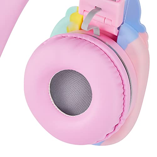 Wireless Bluetooth Noise Cancelling Over-Ear Headphone Silicone Fidget Pop Built-in Mic On-Ear Stereo Headset for Smartphone Tablet Computer (Pink Unicorn)