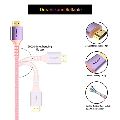 EONZONE 10 ft 8K HDMI Cable 2.1 Ultra HD High Speed 48Gpbs 8K60 4K120 144Hz eARC HDR10 HDCP 2.2&2.3 Compatible for Xbox One X PS4 PS5 Roku Fire TV Apple TV Nintendo Switch Sony LG Samsung