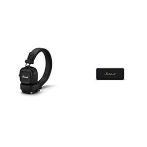 marshall major iv on-ear bluetooth headphone, black & emberton bluetooth portable speaker – black & brass