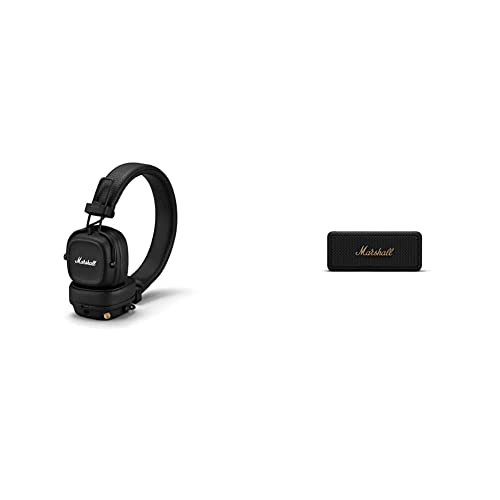 Marshall Major IV On-Ear Bluetooth Headphone, Black & Emberton Bluetooth Portable Speaker - Black & Brass