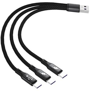 gelrhonr usb c splitter cable,usb a male to 3 type-c male charge cable,3 in 1 nylon braided charging cord with 3×0.2m cable, 5a fast charge,compatible with mobile/android and more （0.65ft-0.2m）