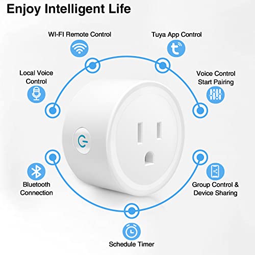 WiFi Smart Plug, Bibikoo Local Voice Control, Remote Tuya Smart App, Voice Control Start Pairing, Smart Outlet Socket Works with Alexa and Google Home, Timer, Group Control, 2.4G WiFi, FCC/UL (1)