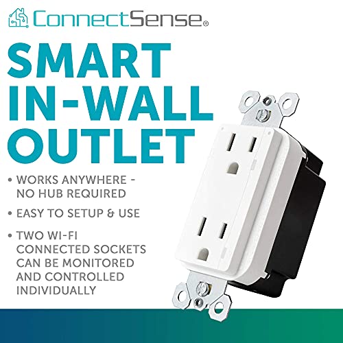 ConnectSense Smart In-Wall Outlet, WiFi Connected Electrical Smart Wall Socket That's Compatible With Amazon Alexa, Apple HomeKit Siri and Google Assistant (15A)