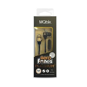 MQbix MQET39GLD AeroFones Platinum2 Secure-Fit Earphones with Tangle-Free Flat Cable, Mic Gold