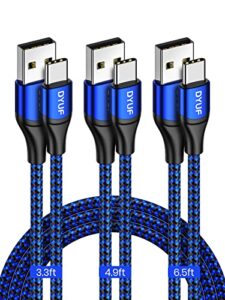 dyuf usb type c cable, [3pcs 3.2ft 4.9ft 6.5ft] 3a fast charger cord, premium durable blue braided usb cable, compatible with samsung galaxy a50 a51 a71, s20 plus s10e, moto g7,etc