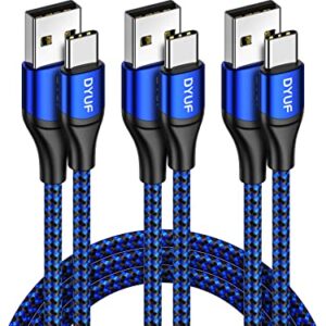 DYUF USB Type C Cable, [3PCS 3.2ft 4.9ft 6.5ft] 3A Fast Charger Cord, Premium Durable Blue Braided USB Cable, Compatible with Samsung Galaxy A50 A51 A71, S20 Plus S10E, Moto G7,etc
