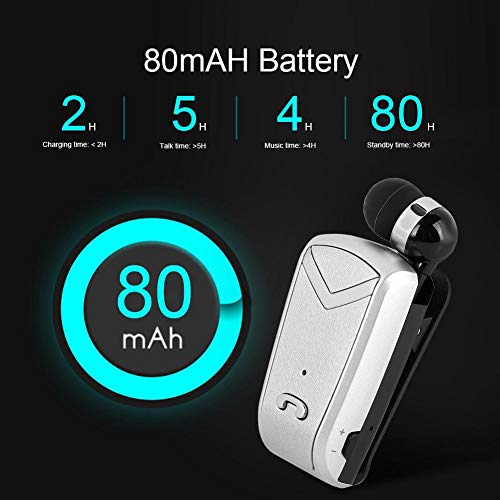 Oumij Fineblue Wireless Bluetooth Headset,4 Hours Play Time,in-Ear Sports Earbuds Headsets with Stereo,Portable in-Ear Retractable Business Lavalier Earphone,for Driving,Business,Office(White)