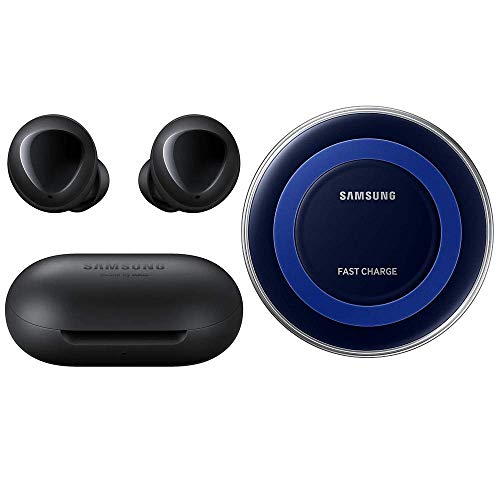 Samsung Galaxy Buds 2019, Bluetooth True Wireless Earbuds (Wireless Charging Case Included), Black - International Version, No Warranty (Buds + Fast Wireless Charging Pad Bundle, Black) (Renewed)