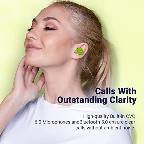 233621 Droplet True Wireless Earbuds, CVC 6.0 Call Noise Cancelling Headphones, IPX5 Waterproof Bluetooth 5.0 Earphones Touch Control, Stereo sound, comfortable fit for Home, Office, Gym (Light Green)