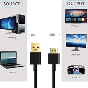 USB to HDMI Cable, USB 2.0 Male to HDMI Male Charger Cable Splitter Adapter - 0.5M/1.6FT