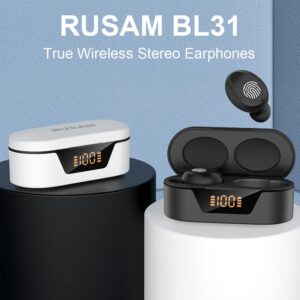 RUSAM TWS BL31 True Wireless Earbuds Bluetooth 5.2 Headphones Touch Control Stereo Earphones in-Ear Built-in Mic Headset Premium Deep Bass for Music Game Sport,Black
