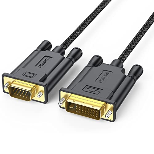 DVI to VGA Cable 6ft, FEMORO Active DVI-D 24+1 to VGA Adapter Male to Male Gold-Plated Braided Cable for HDTV PC Host Laptop Monitor and Projector