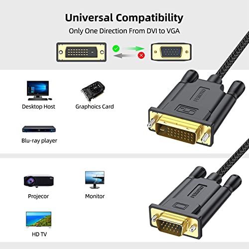 DVI to VGA Cable 6ft, FEMORO Active DVI-D 24+1 to VGA Adapter Male to Male Gold-Plated Braided Cable for HDTV PC Host Laptop Monitor and Projector