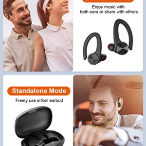 TTQ [Upgrade] Wireless Earbuds Bluetooth Headphones, Bluetooth 5.2 Sport Headphones, 80H Play Back, IPX7 Waterproof Over-Ear Buds with Earhooks Built-in Mic Headset for Sports Running Workout Gaming