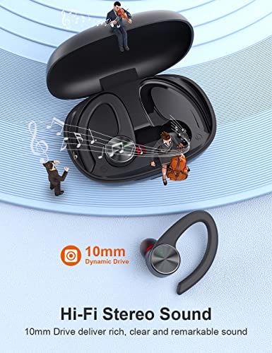 TTQ [Upgrade] Wireless Earbuds Bluetooth Headphones, Bluetooth 5.2 Sport Headphones, 80H Play Back, IPX7 Waterproof Over-Ear Buds with Earhooks Built-in Mic Headset for Sports Running Workout Gaming